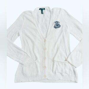 Lauren Ralph Lauren Vintage Crest Embroidered Cardigan 100% Cotton Size Large